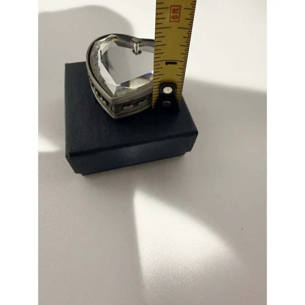 Pewter Tone‎ Finish Hinged Lid Heart Jewelry Trinket Box Mini Crystal Heart Top